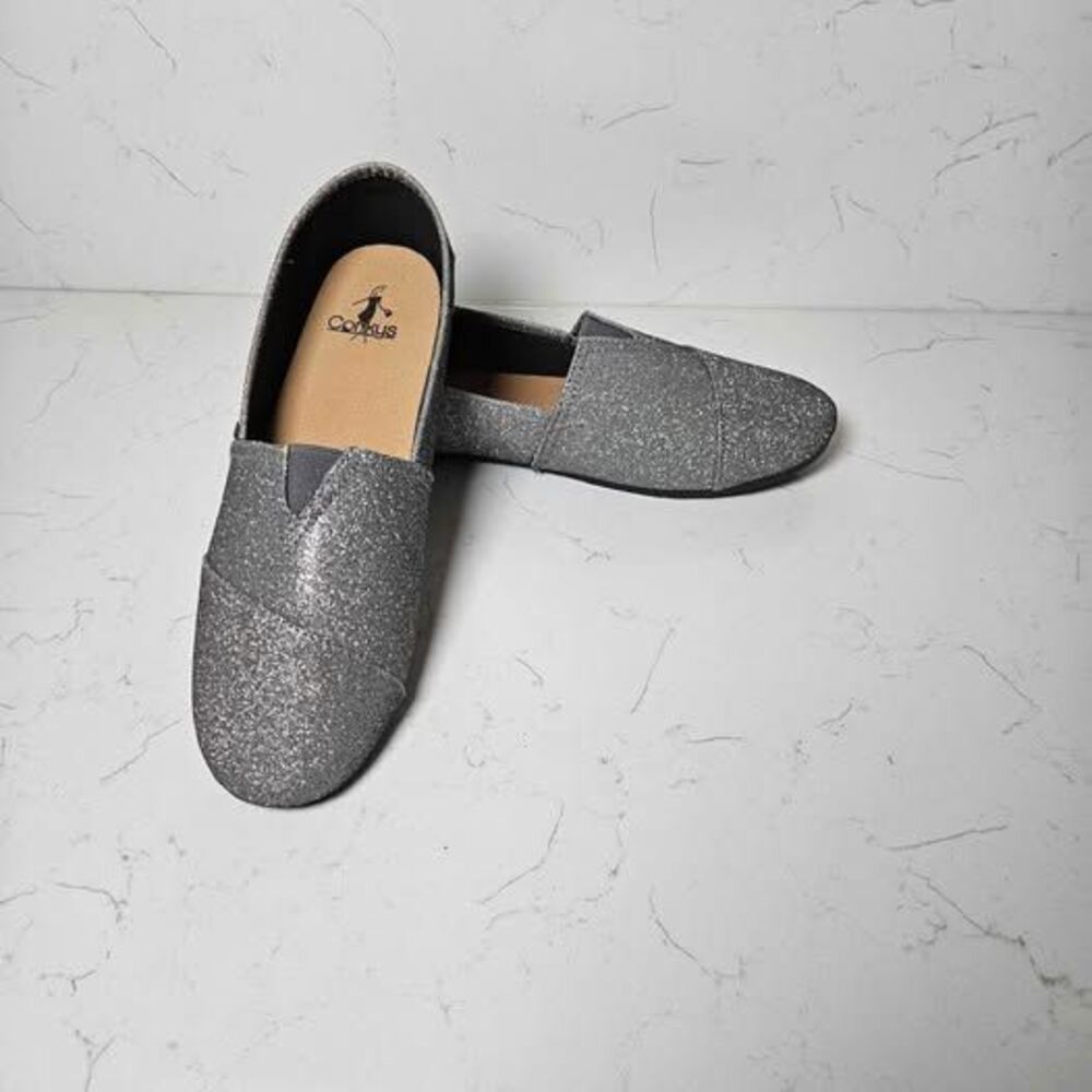 Corkys Sues Silver Glitter Slip-On Flats Size 10